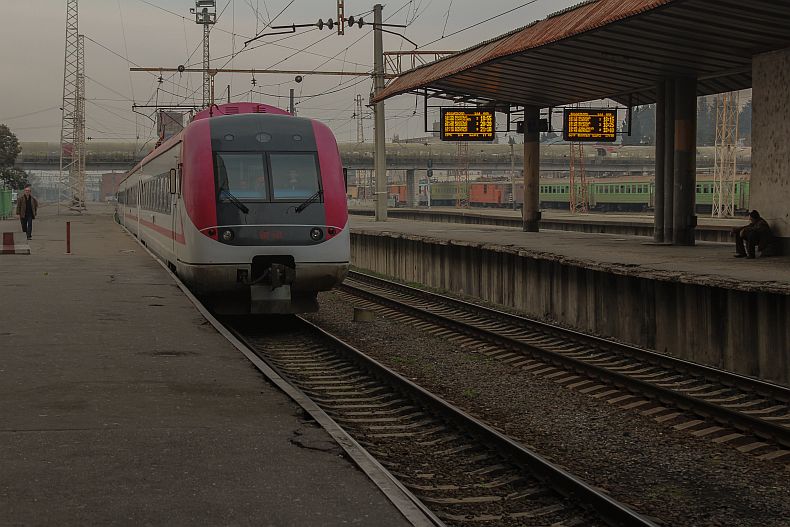 Train from Batumi approaching in Tbilisi railway station