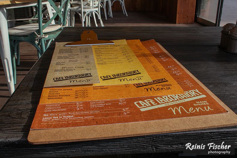 Menu at Laboratory cafe