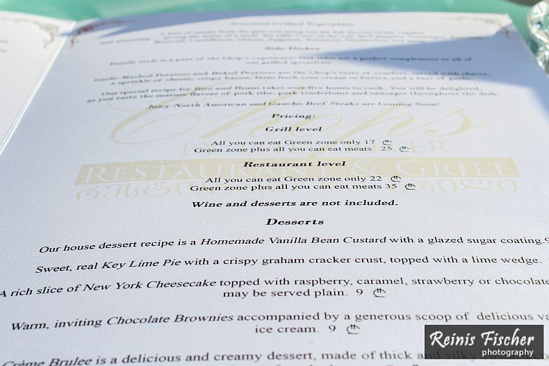 Menu at Chops by the River