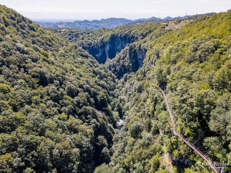 Hanging cliff trail at Okatse Canyon in Georgia