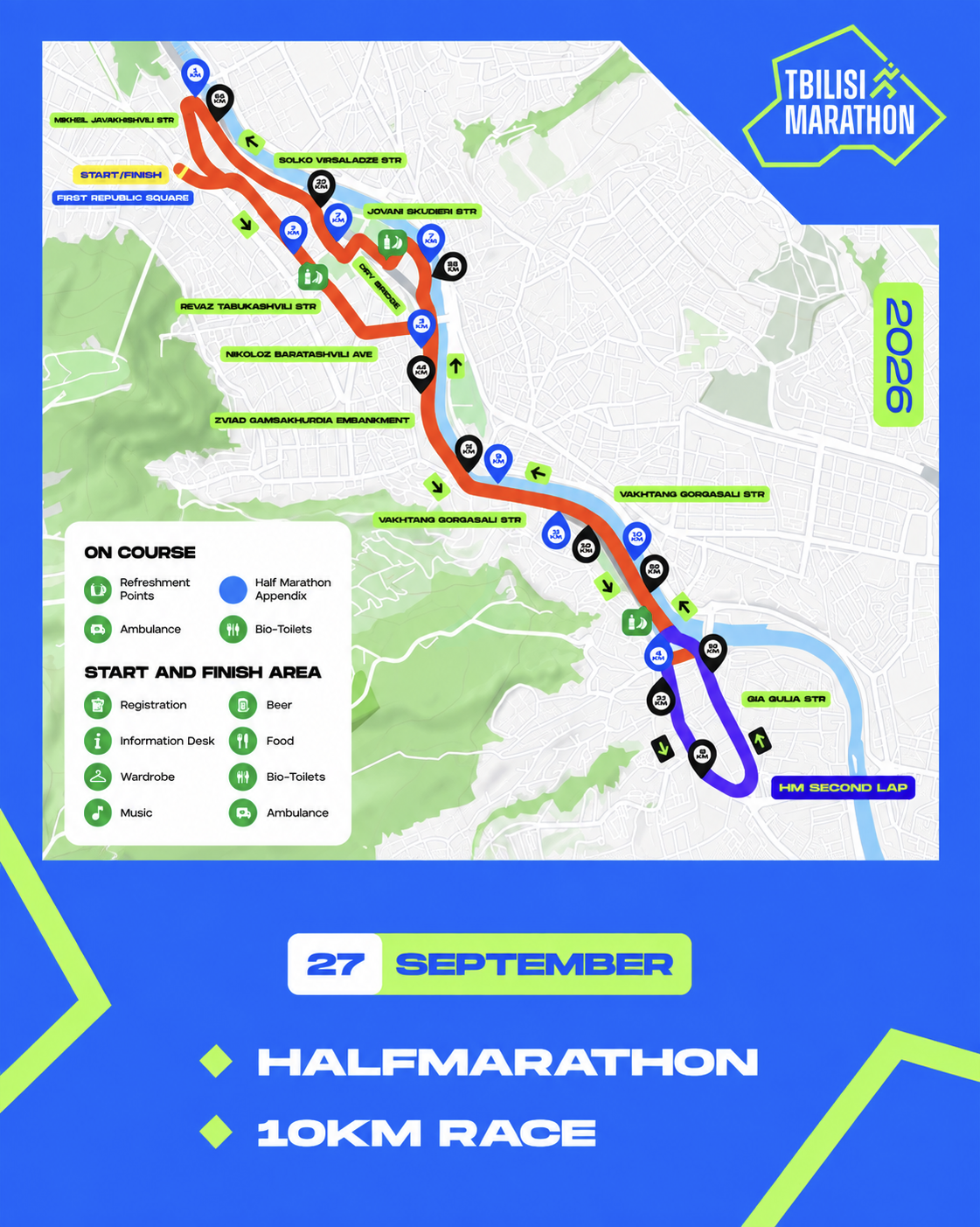 Tbilisi Marathon 2026 10K race route map
