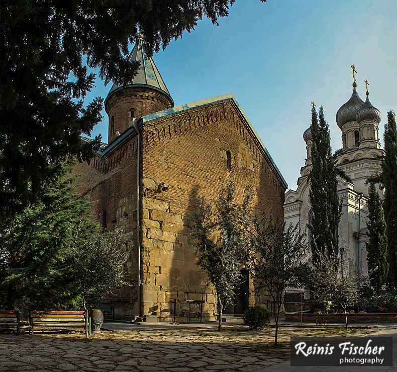 Georgian and Russian churches standing next to each other in Tbilisi