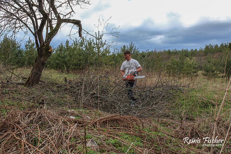 Man with a saw in action