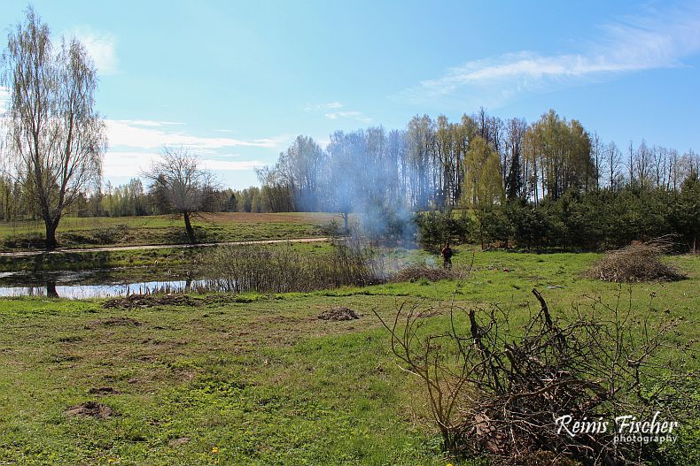 Making a fire place near fish pond