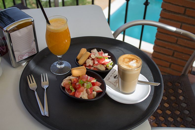 Light meal and freshly squeezed orange juice