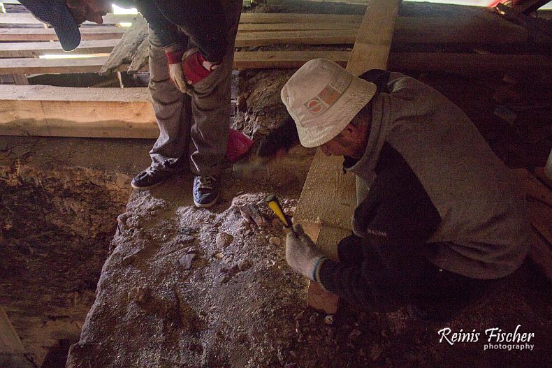 Father working with a chisel