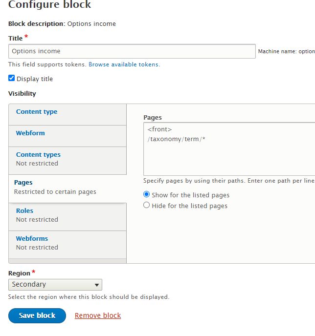 Configuring Drupal 8 block