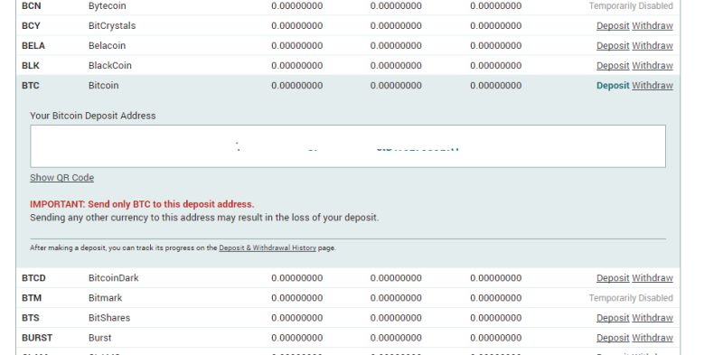 Depositing bitcoin to poloniex.com