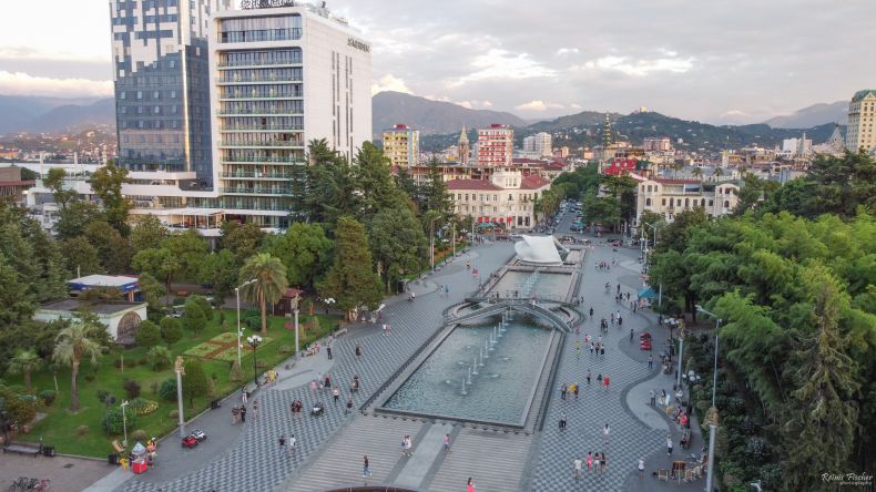 Batumi fountain square from a drone's flight