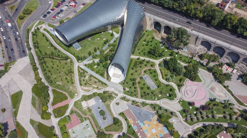 Rike park concert hall from a drone flight