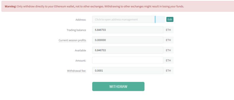 Enter details for Ethereum withdrawal address 