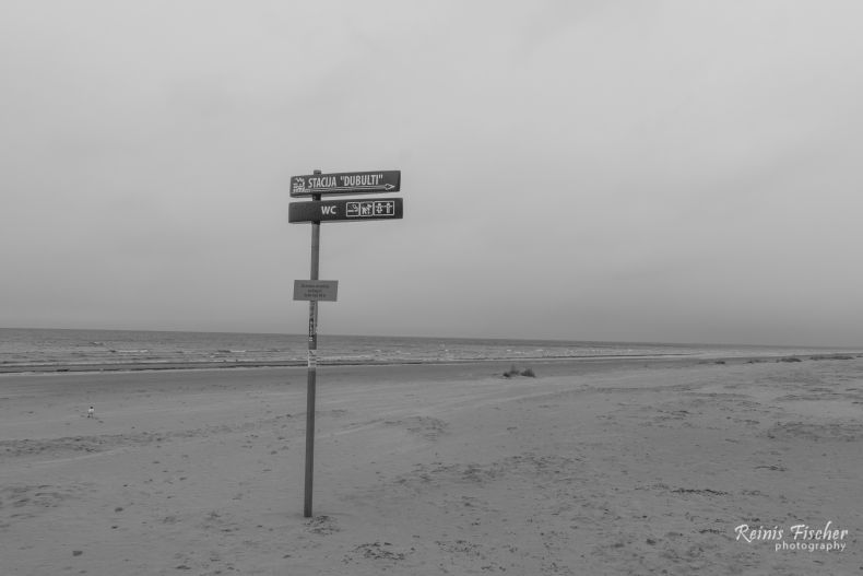 Lonely sign at Jurmala beach in Latvia