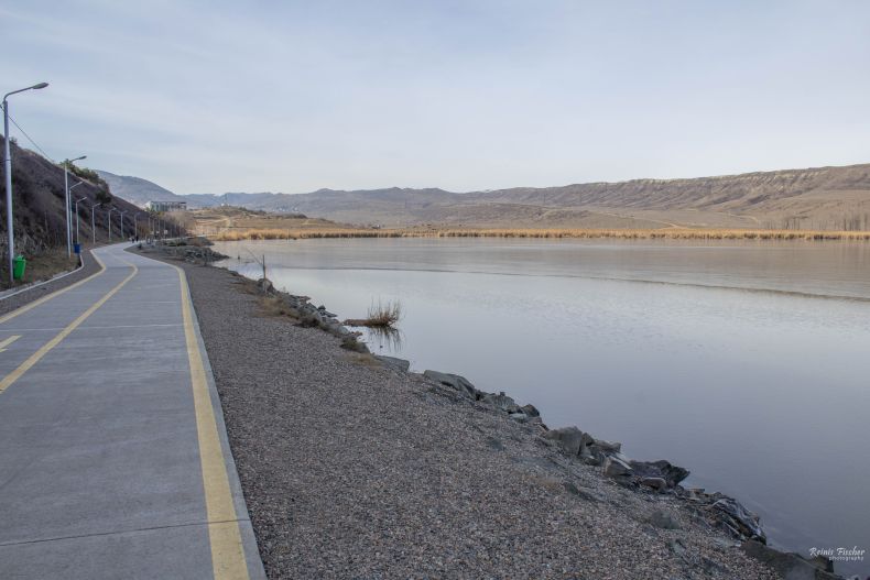 Concrete slab road around Lisi lake