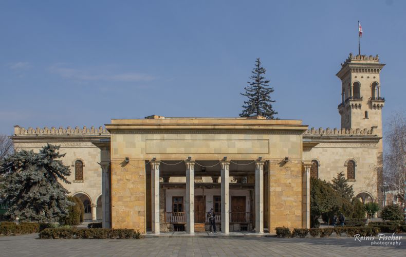The Stalin Museum (in background), with the birthhouse of Stalin in foreground