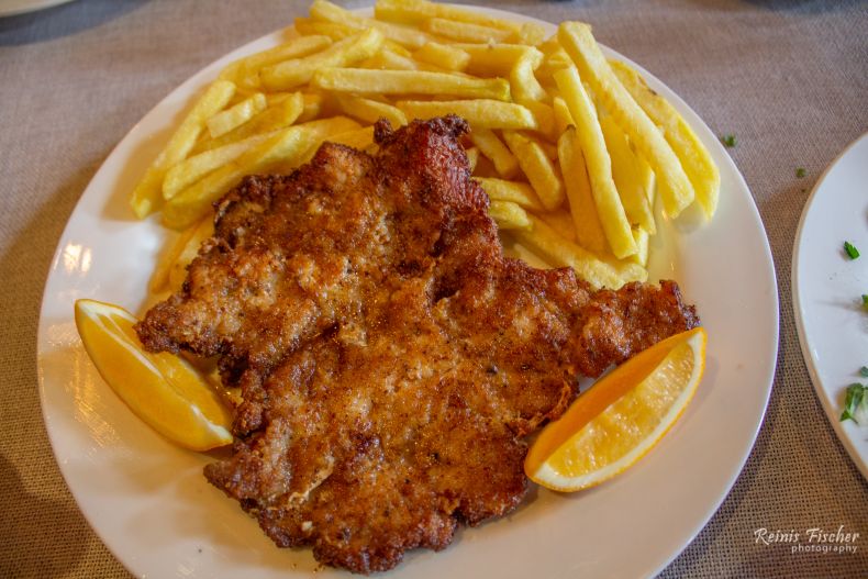 Schnitzel served with French fries