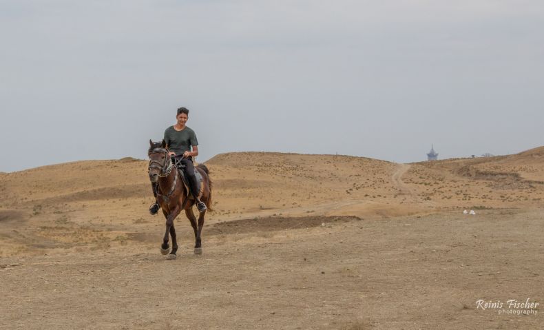 Horseback riding near Yanar Dag in Azerbaijan