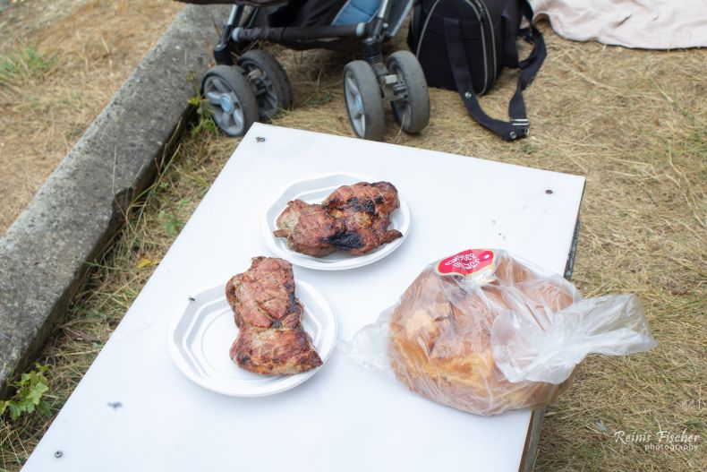 Meat grilled and served