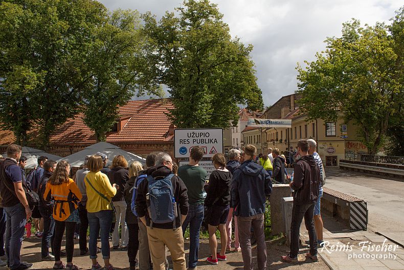 Tourists visiting the Republic of Uzupis