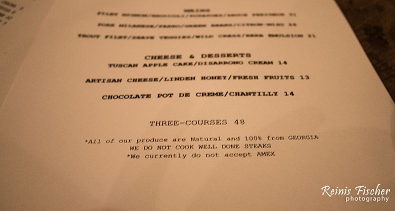 Three Course menu