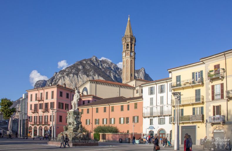 Piazza XX Settembre, in the centre of the town, and the San Martino mountain.