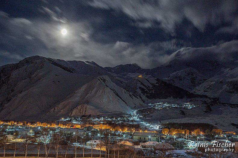 View towards mount Kazkek and Gergeti trinity church from Rooms Hotel