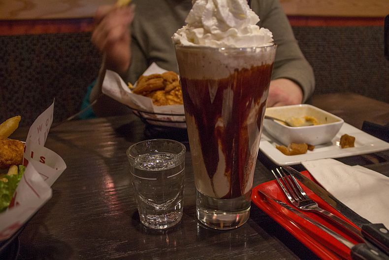 Milk shake and shot of Vodka