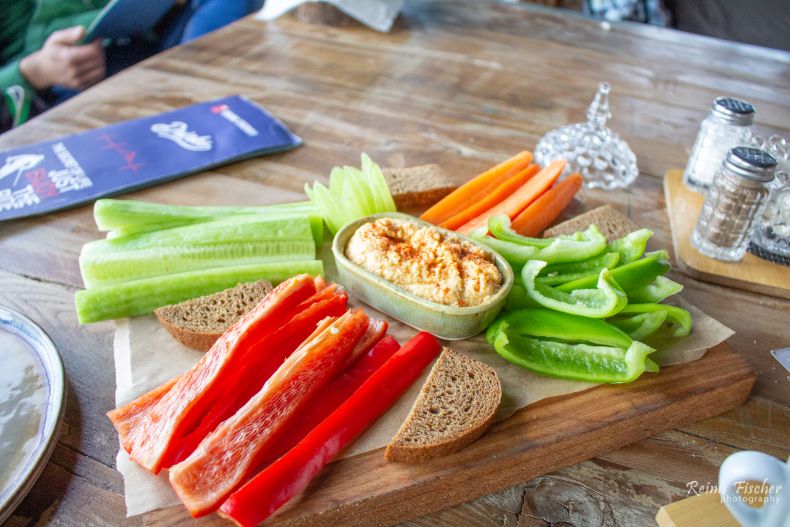Salads served with humus