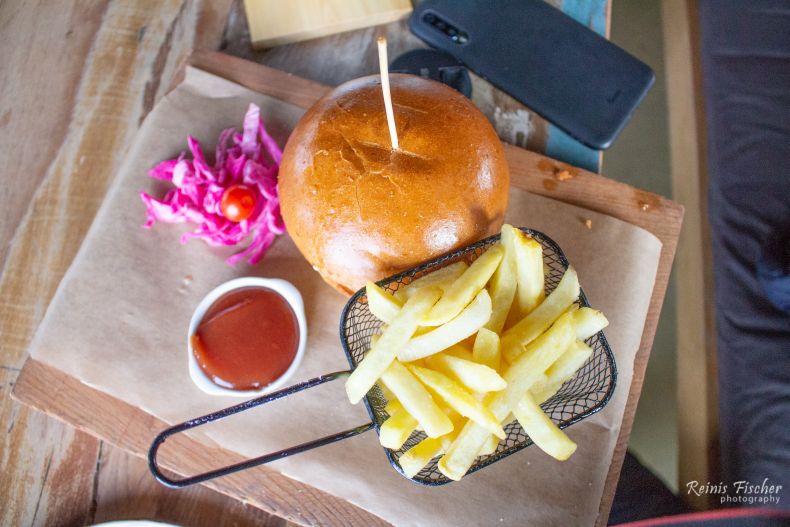 Hamburger with French fries