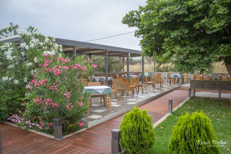 Outdoor terrace at The Stones Restaurant in Platanias