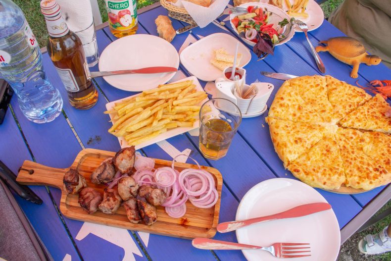 Meal at restaurant Pepo near Dashbashi canyon in Georgia