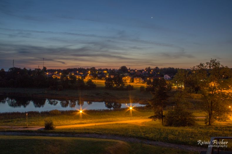 Night view towards Vilkumuizas lake