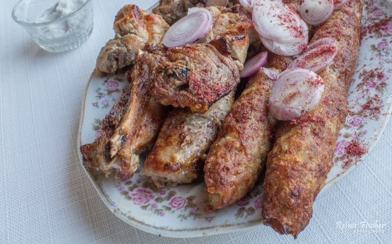 Kababs and mcvadi at Rebi Gurjaani restaurant