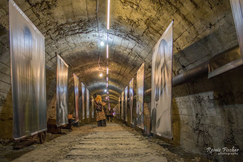 Photo exhibit in tunnel