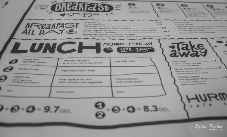 Menu at Hurma Cafe shop in Tbilisi