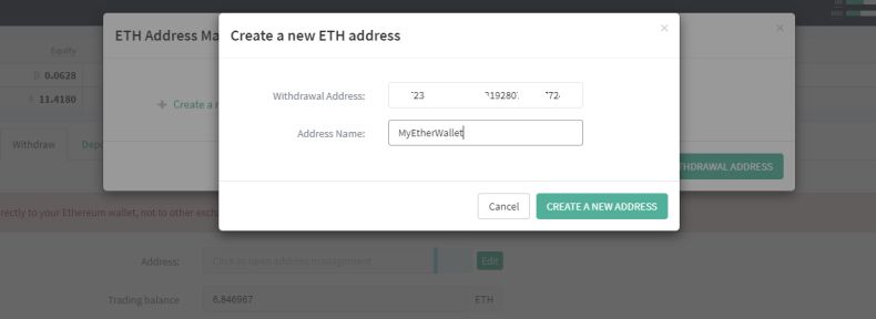 Creating a new ETH withdrawal address on Deribit
