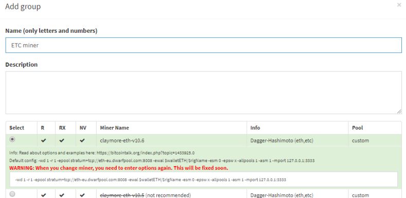 Adding a group in Simplemining